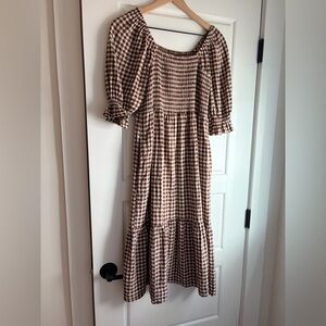 Madewell Brown Gingham Smocked Dress